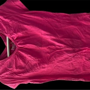 Hanes large V-neck, short sleeve, shirt, pink in color